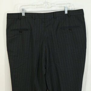 Men’s Wool Dress Pants Black Pinstripe Pleated Cuffed Trousers 39x29 Classic